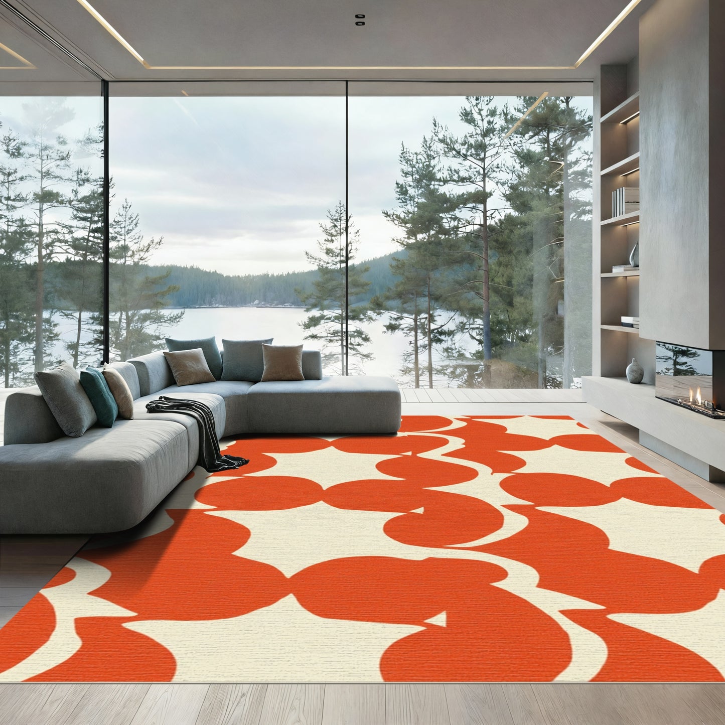 Bold Orange Cream Organic Shapes Rug