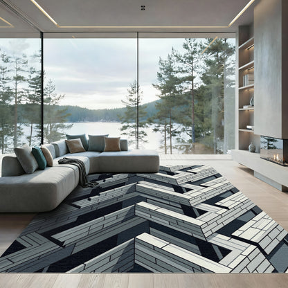 Monochromatic Isometric Geometric Zigzag Block Rug