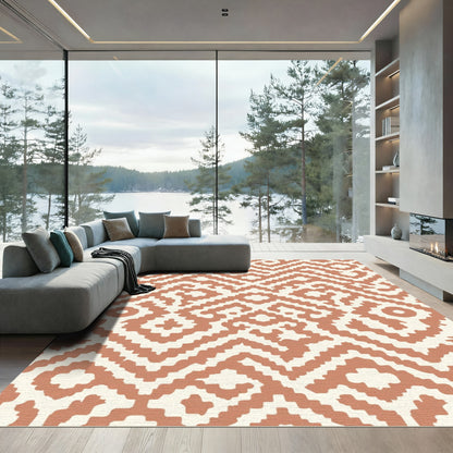 Terra Cotta Ethnic Geometric Weave Rug