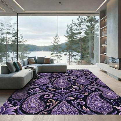 Ornate Purple Paisley Floral Swirl Rug