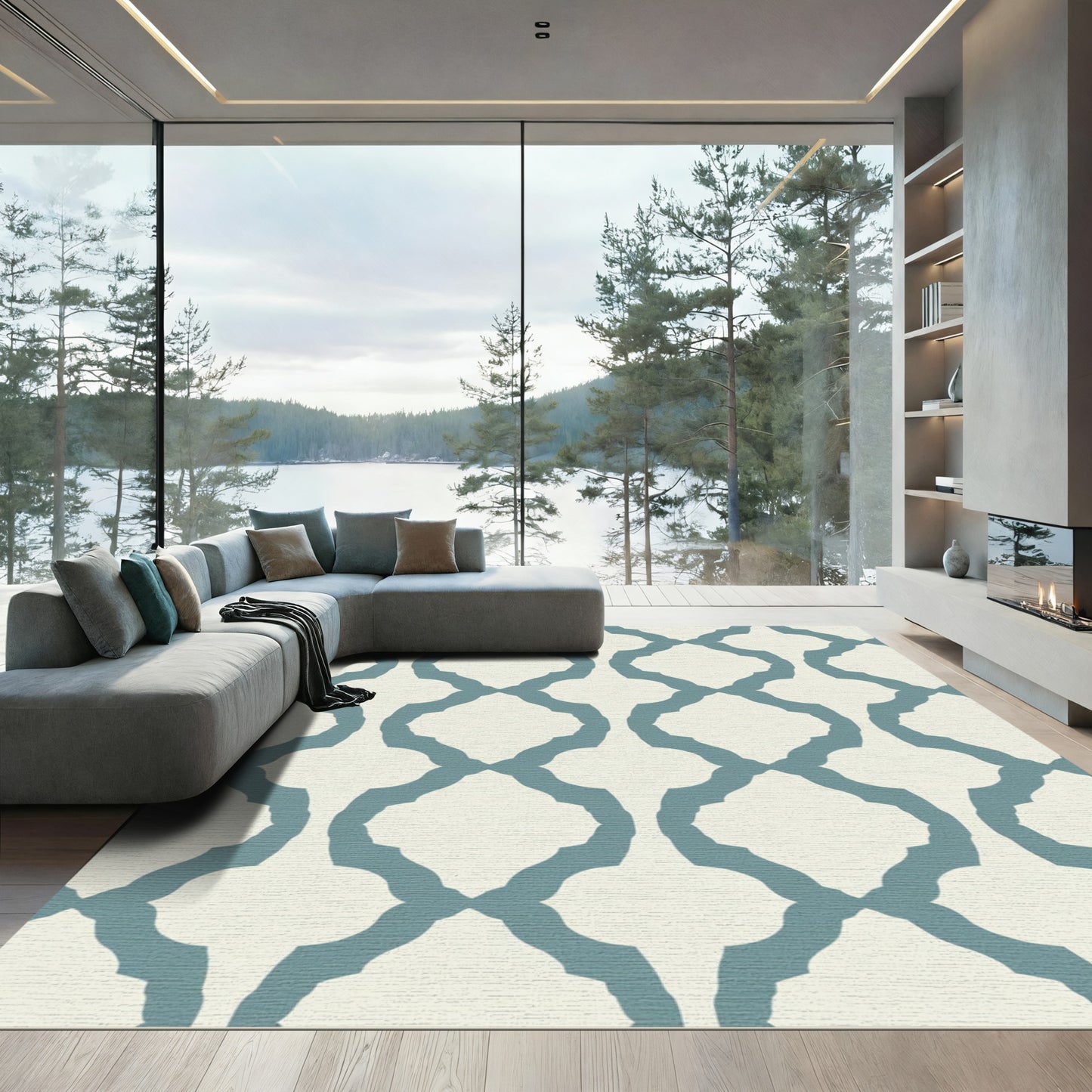 Classic Teal Quatrefoil Lattice Rug