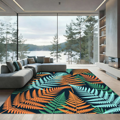 Orange Mint Green Fern Foliage Rug