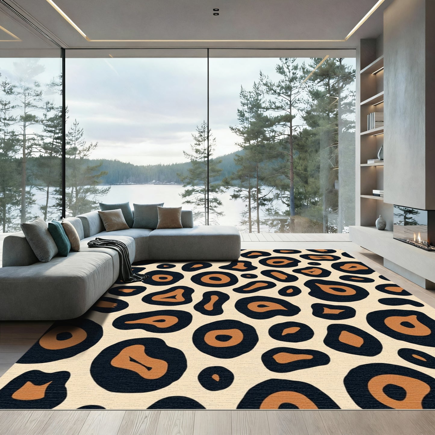 Bold Black Orange Spots Rug