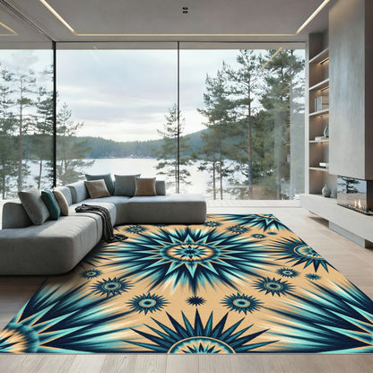 Radiant Teal Sun Burst Medallion Rug