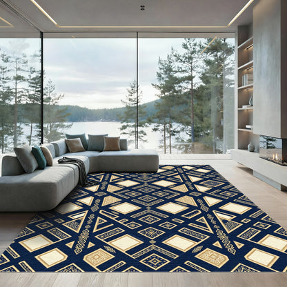 Gold Geometric Diamond Medallion Rug