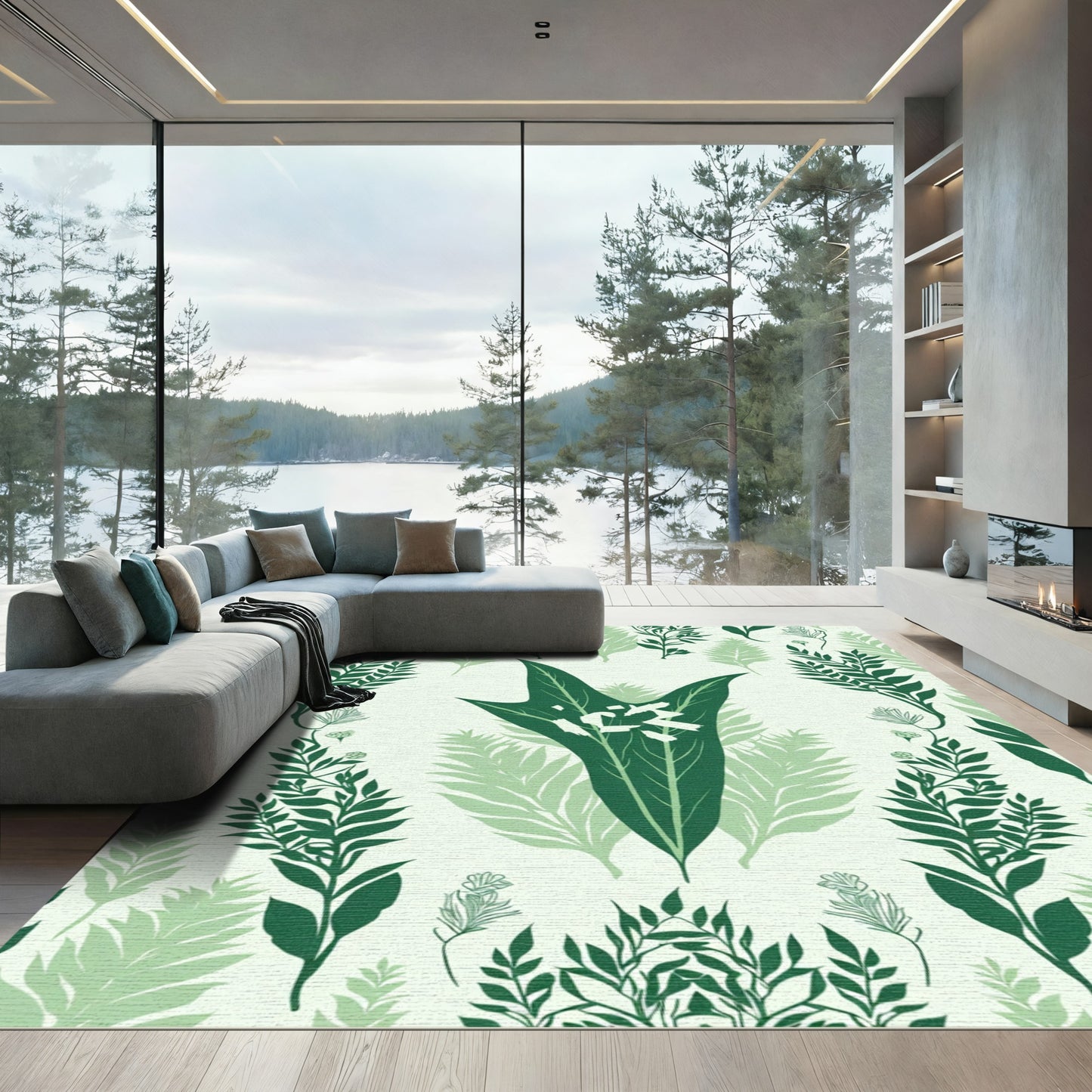 Emerald Leaf Garden Pattern Rug