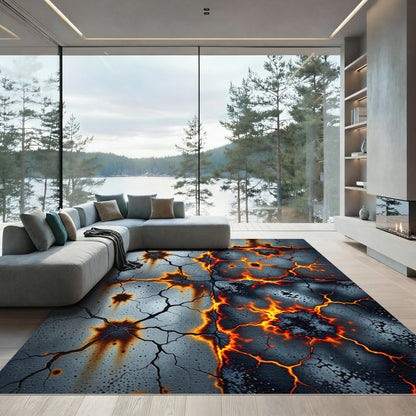 Cracked Gray Lava Fire Rug