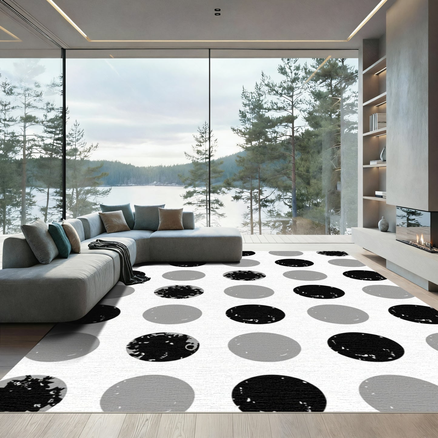 Monochrome Textured Polka Dot Rug