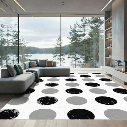 Monochrome Textured Polka Dot Rug