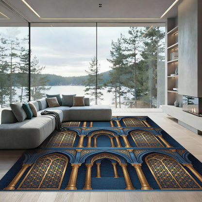 Royal Blue Gold Arch Palace Rug