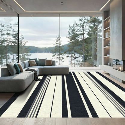 Deep Indigo Cream Vertical Stripes Rug