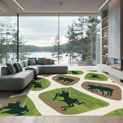 Whimsical Woodland Creatures Leaf Silhouette Rug