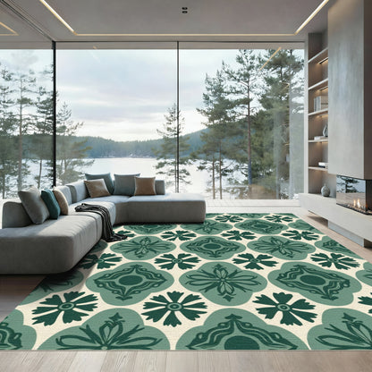 Emerald Flower Quatrefoil Medallion Rug