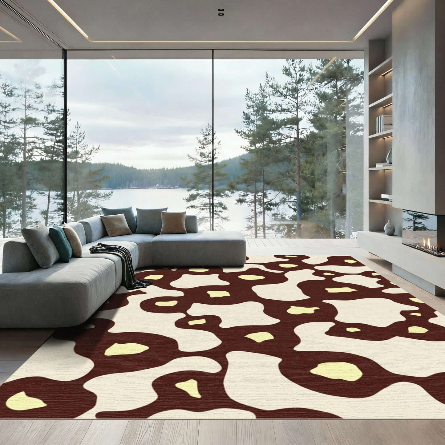 Organic Ochre Brown Amorphous Forms Rug
