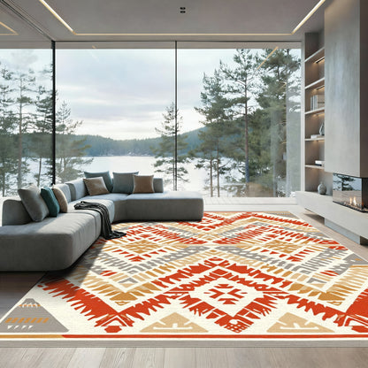 Coral Red Geometric Diamond Tribal Rug