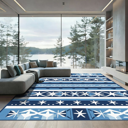 Indigo White Geometric Stripe Rug
