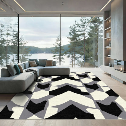 Monochrome Abstract Chevron Composition Rug