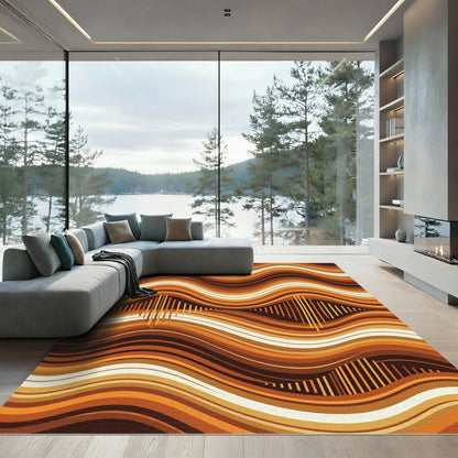 Retro Earth Tones Wavy Striped Art Rug