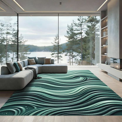 Teal Abstract Coastal Swirl Relief Rug