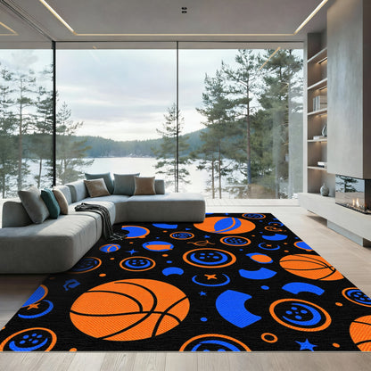 Orange Blue Basketball Round Shapes Rug