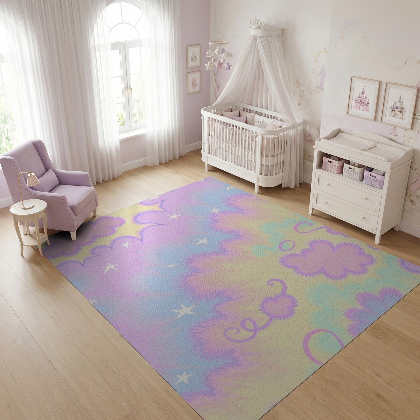 Dreamy Pastel Fluffy Clouds Stars Rug