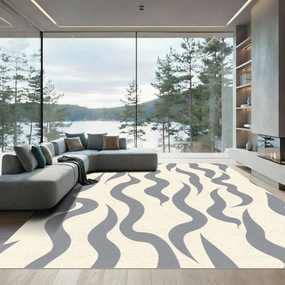 Soft Gray Abstract Flame Swirls Rug
