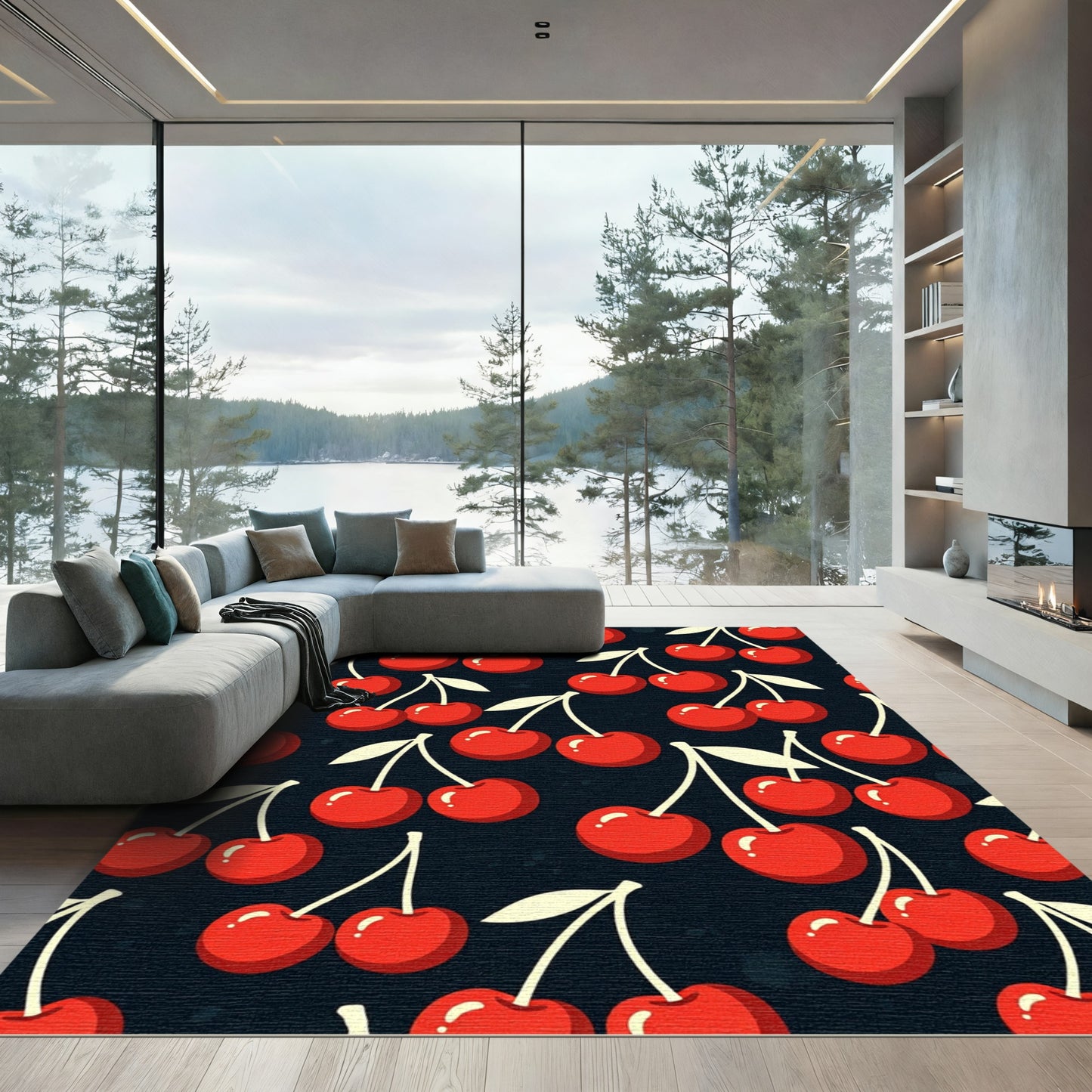 Playful Retro Red Cherry Illustration Rug