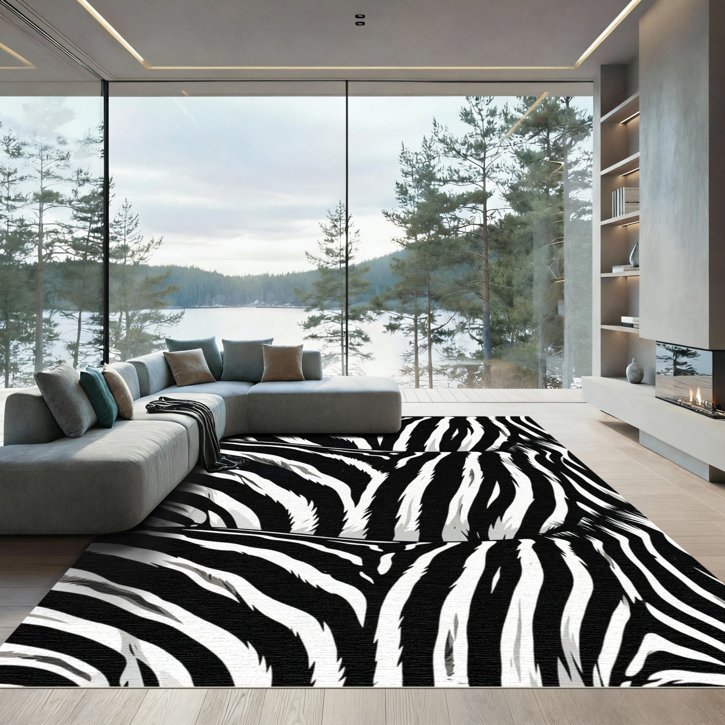 Stark Monochrome Zebra Stripe Art Rug