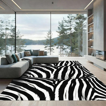 Stark Monochrome Zebra Stripe Art Rug