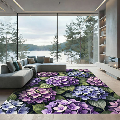 Lush Purple Hydrangea Botanical Illustration Rug