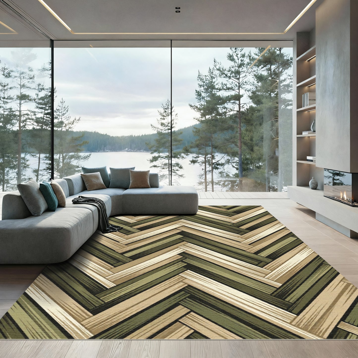 Woven Herringbone Earth Tone Rug