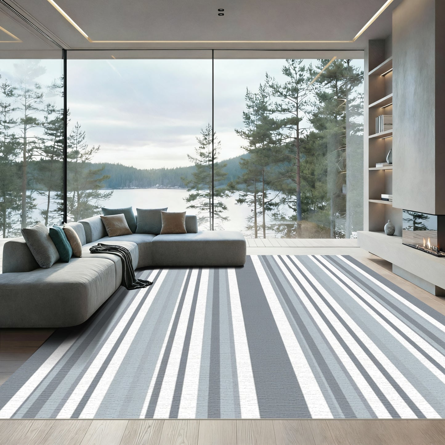 Cool Grey Vertical Lines Rug