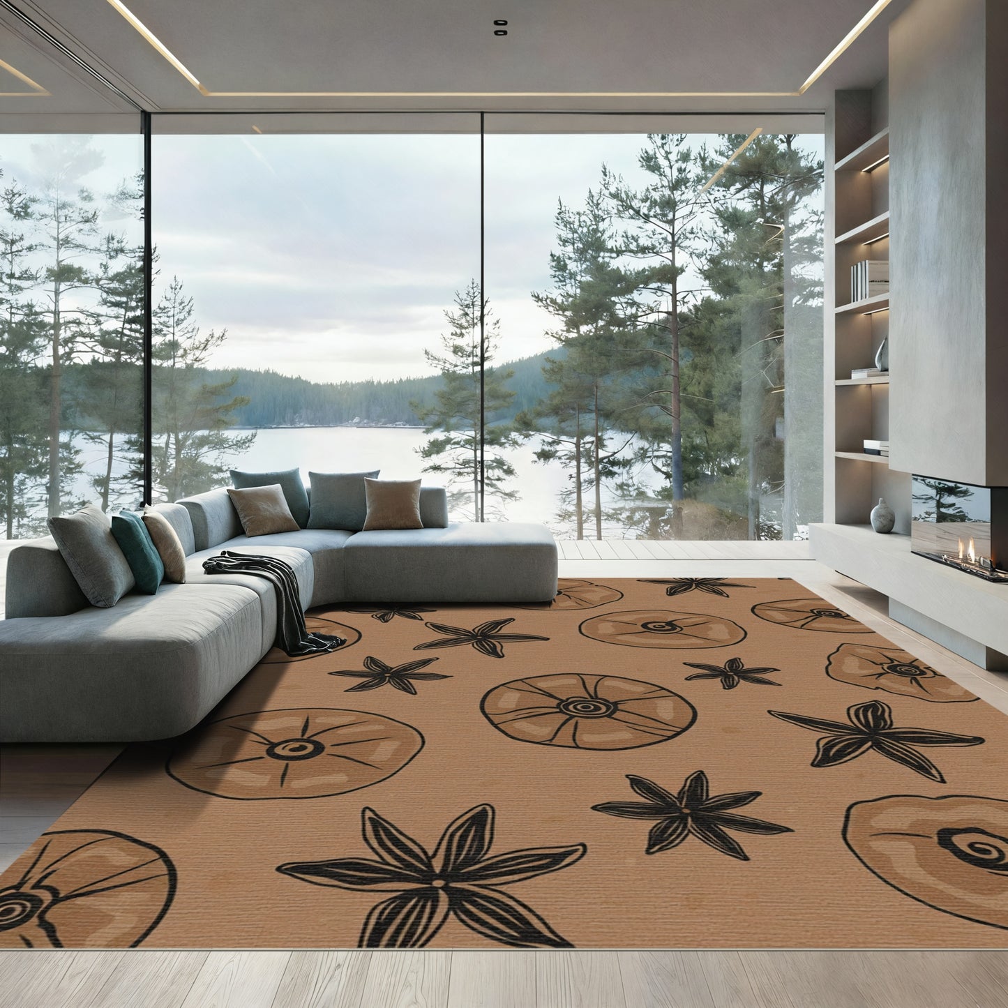 Brown Star Anise Spices Pattern Rug