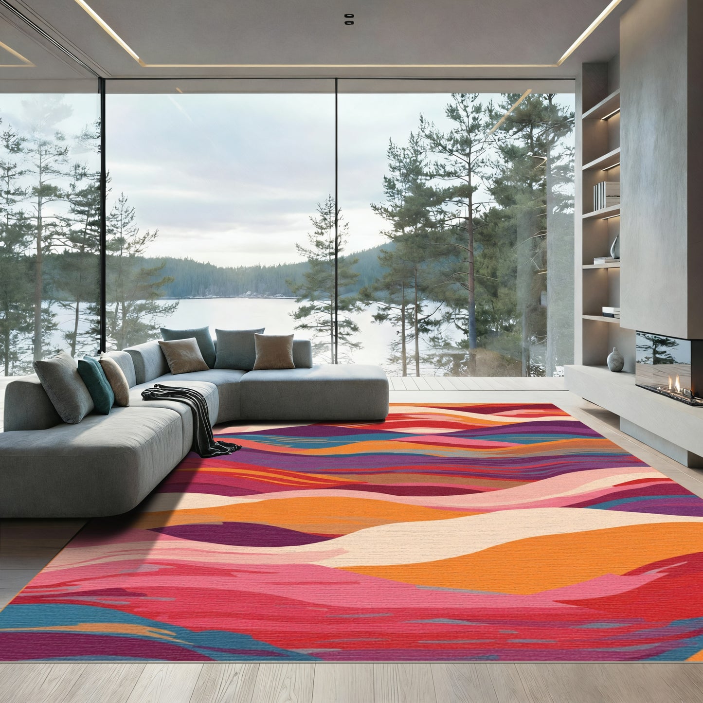 Vibrant Abstract Wavy Landscape Rug