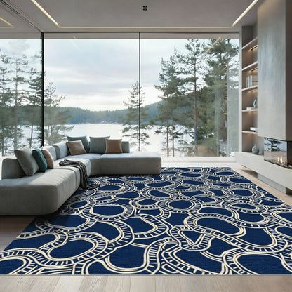 Navy Cream Flowing Organic Lines Rug