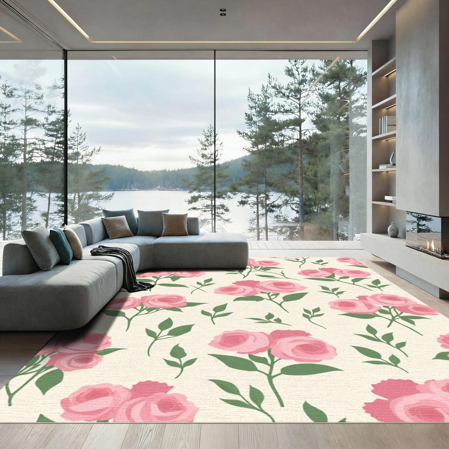 Sweet Pink Rose Meadow Bloom Rug