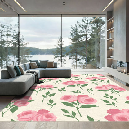 Sweet Pink Rose Meadow Bloom Rug