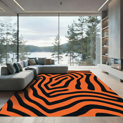 Wild Abstract Orange Black Zebra Curves Rug