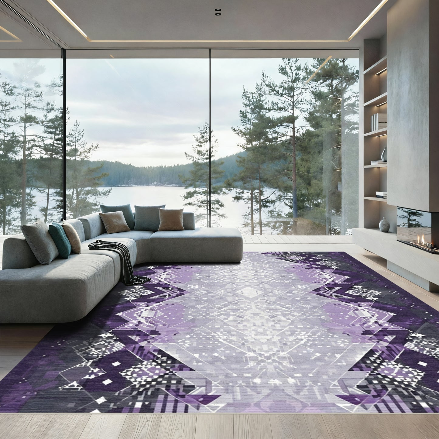 Digital Purple Geometric Crystal Rug
