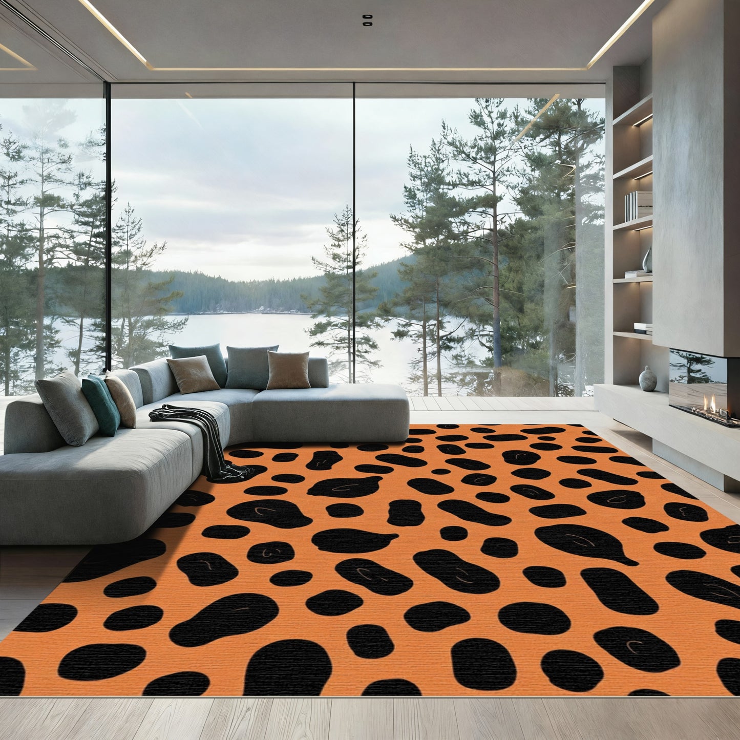 Orange Black Spotty Animal Print Rug