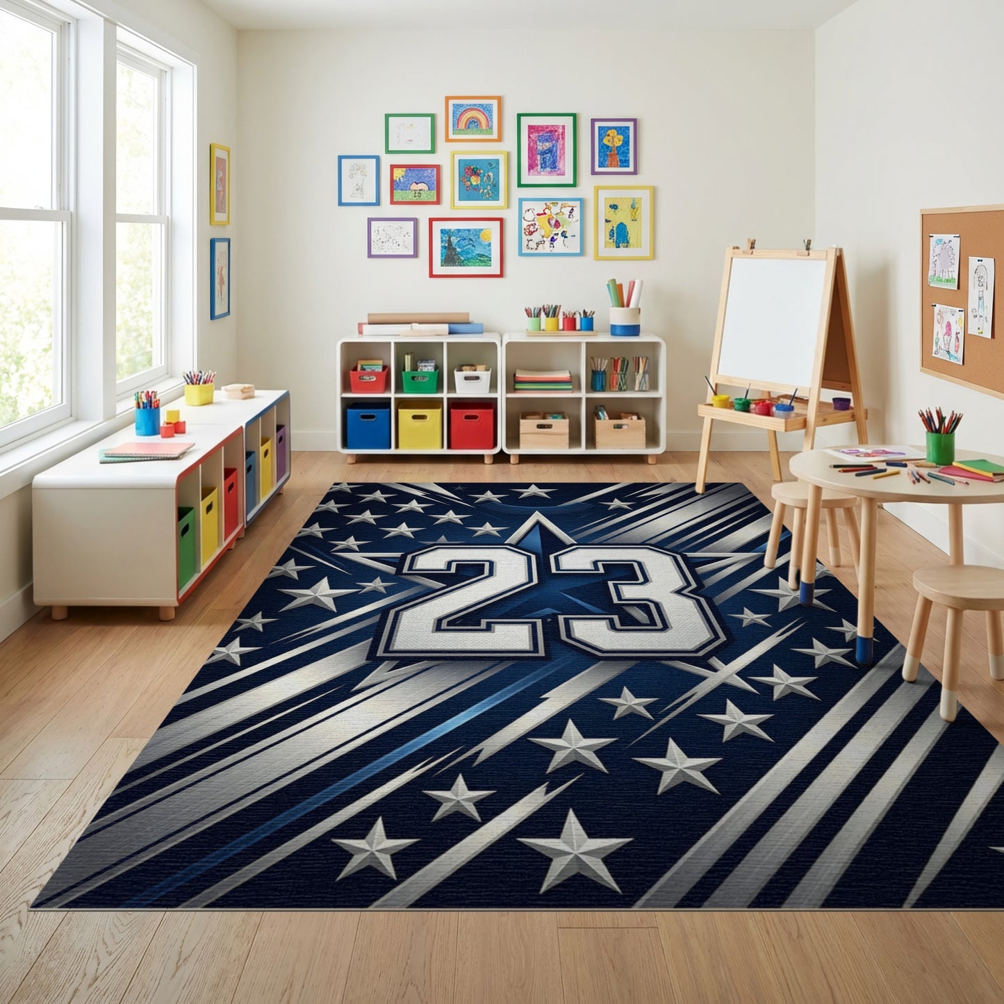 Bold Navy Silver Stars Stripes 23 Rug