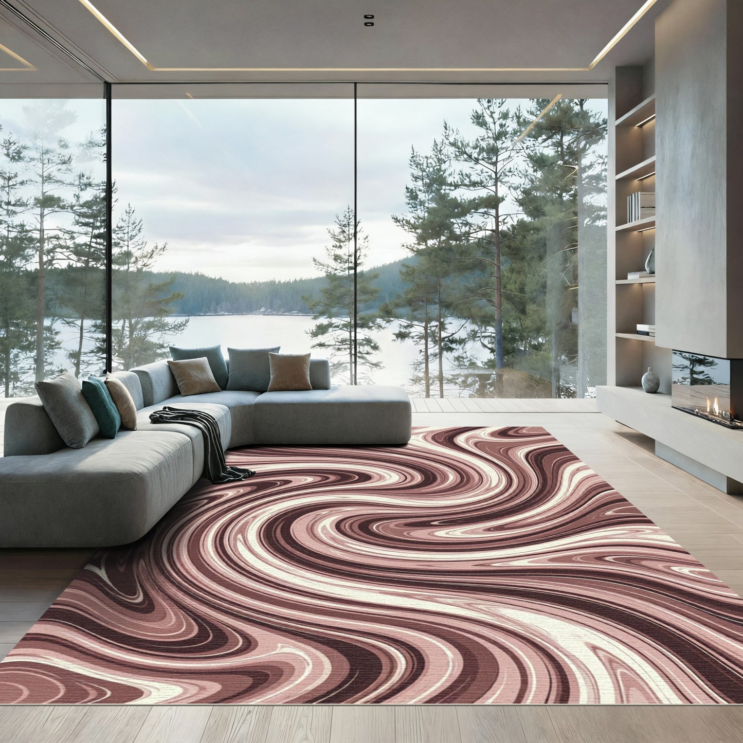 Earthy Pink Swirl Marble Rug