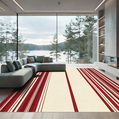 Bold Crimson Cream Stripe Rug