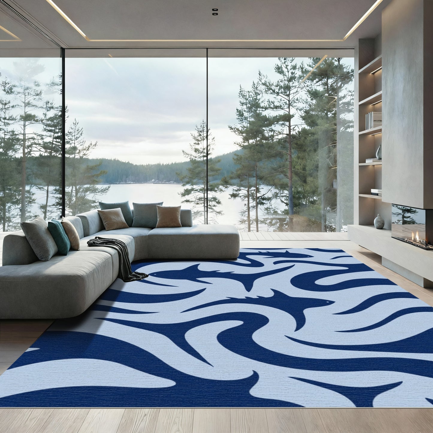 Deep Blue Swimming Sharks Marine Rug