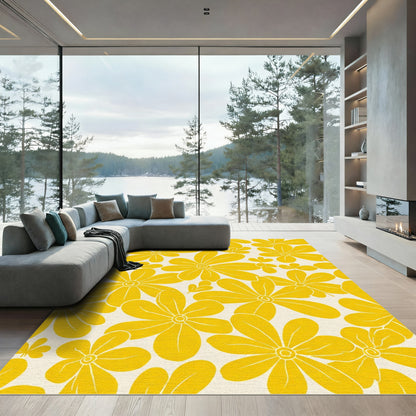 Sunny Yellow Floral Meadow Rug