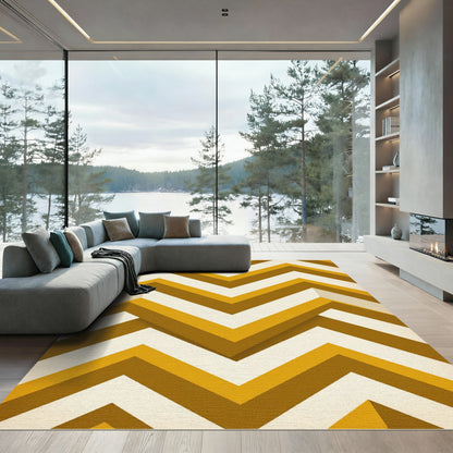 Golden Mustard Geometric Chevron Zigzag Rug