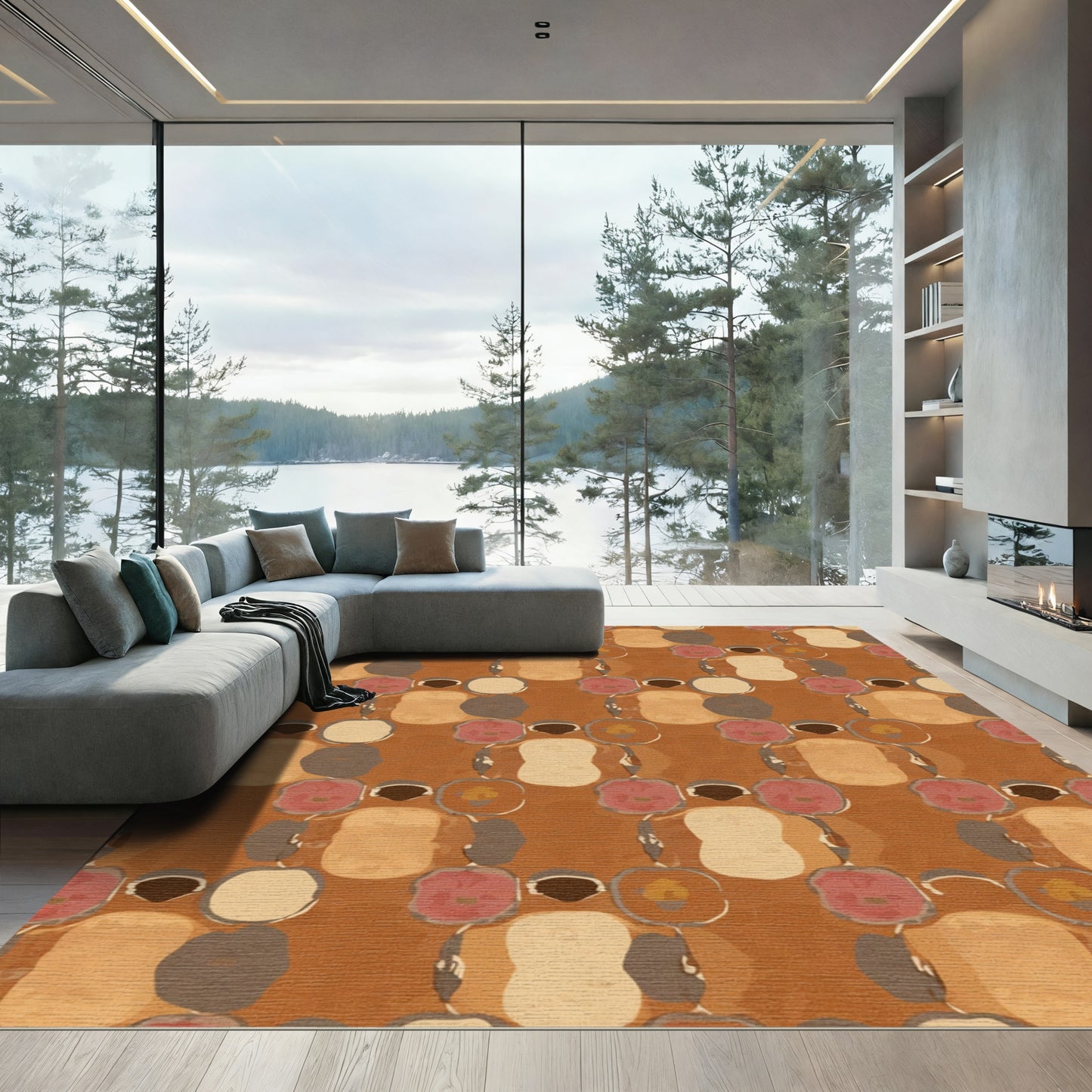 Rustic Earth Tones Abstract Circles Rug