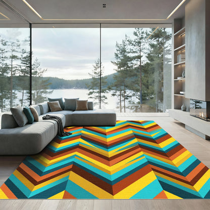 Midcentury Chevron Yellow Teal Orange Abstract Rug