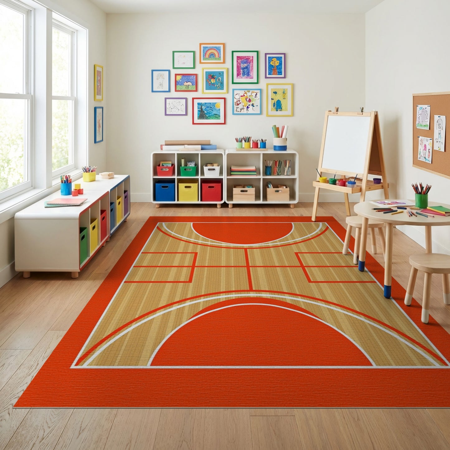 Wood Grain Red Basketball Court Rug