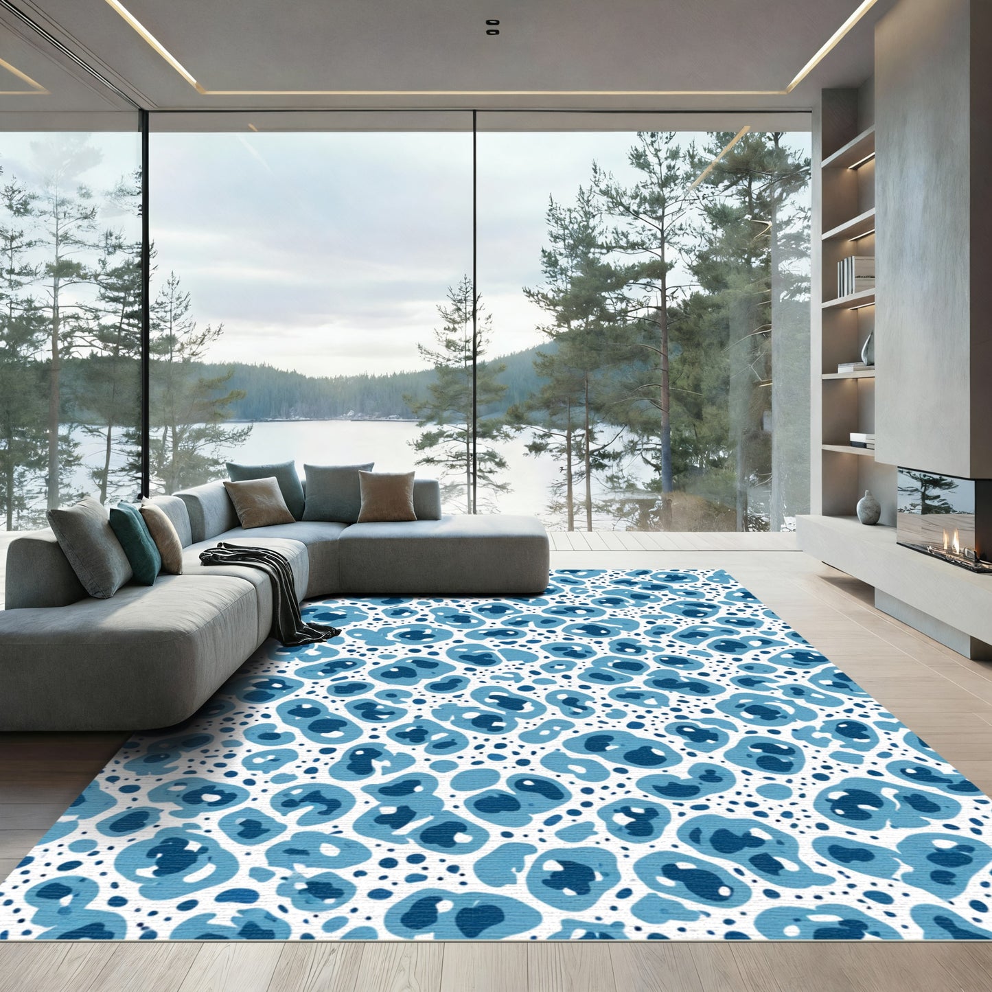 Blue Tonal Spotted Abstract Rug